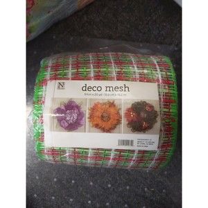 Christmas Wreath Maker Deco Mesh 5 1/2" X 20 Yards, Red and Metallic Green NIB